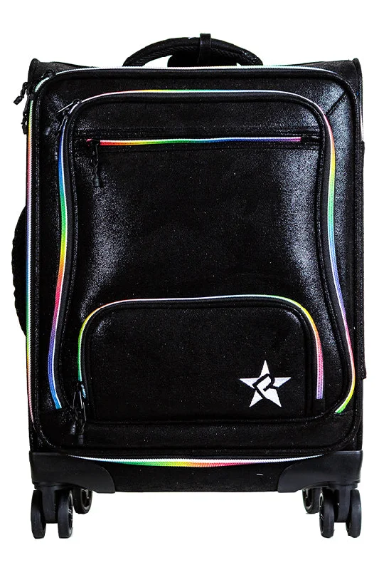 Travel suitcase with laptop holder-Faux Suede in Black Rebel Dream Luggage with Rainbow Zipper