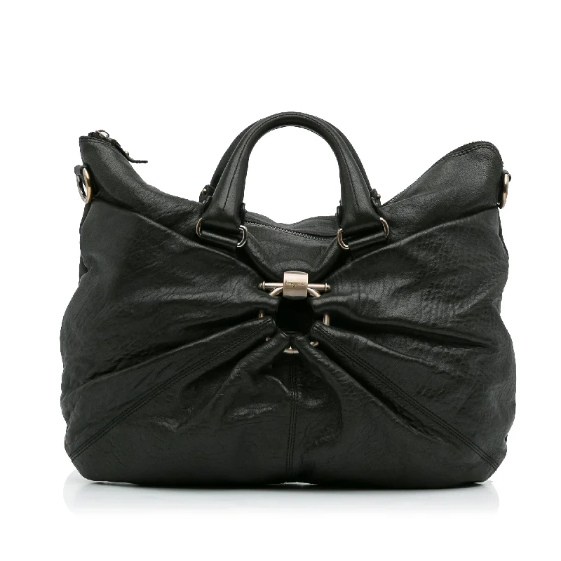 Handbag Christmas sale-Black Ferragamo Gancini Travel Bag