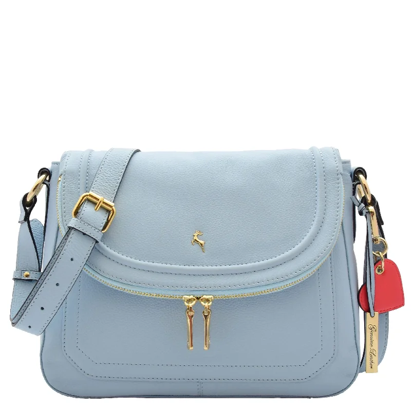 Handbag neon pop-Womens Genuine Leather Crossbody Bag Work Casual Trendy Design Handbag Marielia Sky Blue