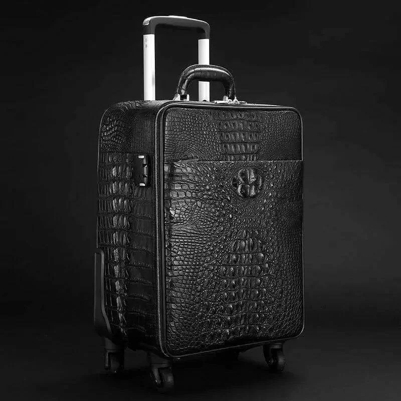 Affordable suitcase for kids-Crocodile Leather 4-Wheeled Trolley Case Travelling Luggage Bags