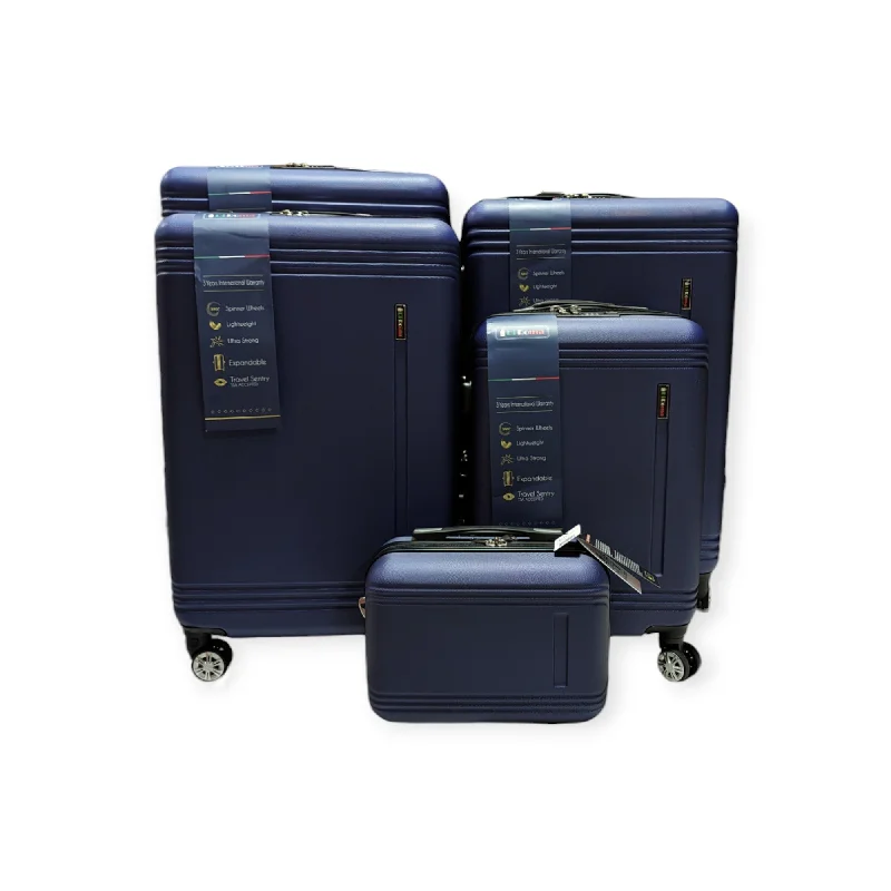 Suitcase for short vacations-Elegant Collection Navy Luggage 5 Piece Set (Beauty case /20/26/28/30") Suitcase Lock Spinner