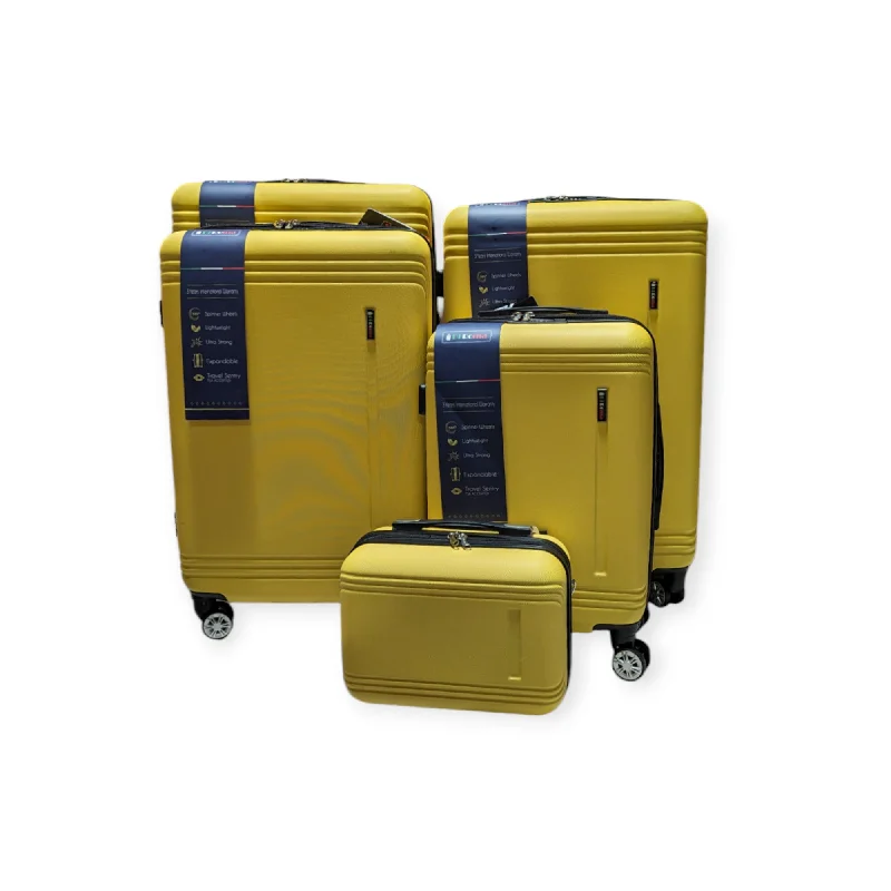 Affordable travel suitcase-Elegant Collection Yellow Luggage 5 Piece Set (Beauty case /20/26/28/30") Suitcase Lock Spinner