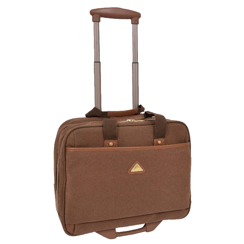 Affordable suitcase for beginners-Faux Suede Pilot Case on Wheels H043 Tan