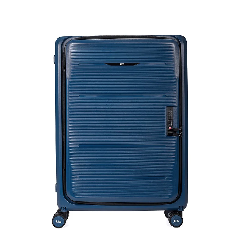 Soft shell suitcase-Foldable Hardcase Navy Blue Cabin Suitcase for Travel (24 inch-75 cm)