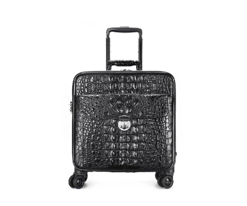 Suitcase with mesh storage-Genuine Crocodile Leather 16 Inch Suitcase Cabin Luggage Universal Wheels Bag Boarding Case Small Box For Short Travel Wheelie Suitcases