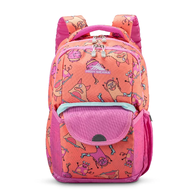 Backpacks for school supplies-High Sierra Ollie Lunchkit Backpack - Monsters On Wheels/Coral