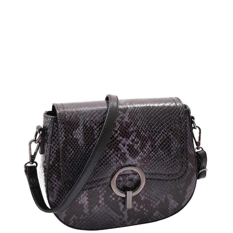 Handbag cheerleading kit-Leather Small Size Cross Body Bag for Women Snake Print Zora Navy