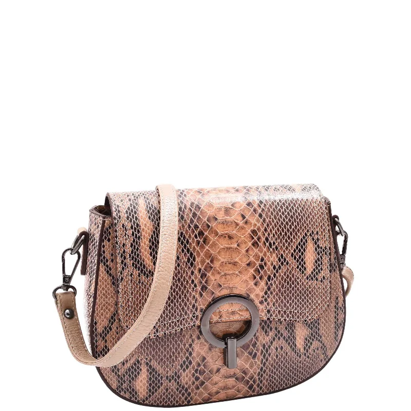 Handbag gymnastics tote-Leather Small Size Cross Body Bag for Women Snake Print Zora Taupe