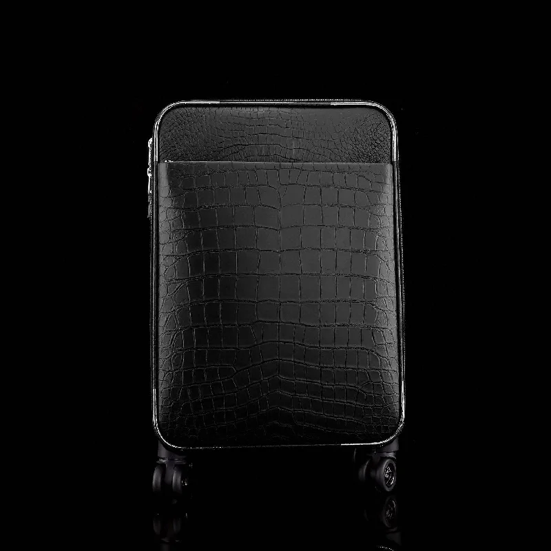 Suitcase for desert travel-Matt Genuine Crocodile Leather Travel Carry On 20-Inch  Spinner Carry-on Suitcase Black