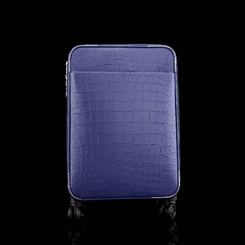 Stylish travel suitcase for teens-Matt Genuine Crocodile Leather Travel Carry On 20-Inch  Spinner Carry-on Suitcase Blue