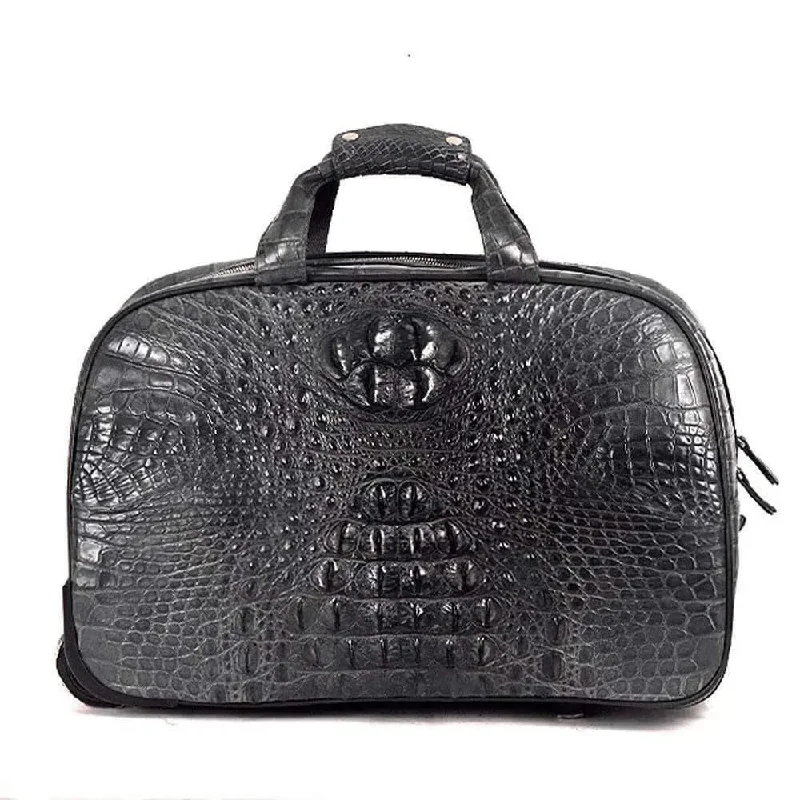 Travel suitcase with padded back-Men's Crocodile Leather Travel Trolley Bag Travel Suitcase On Wheels Carry On Luggage