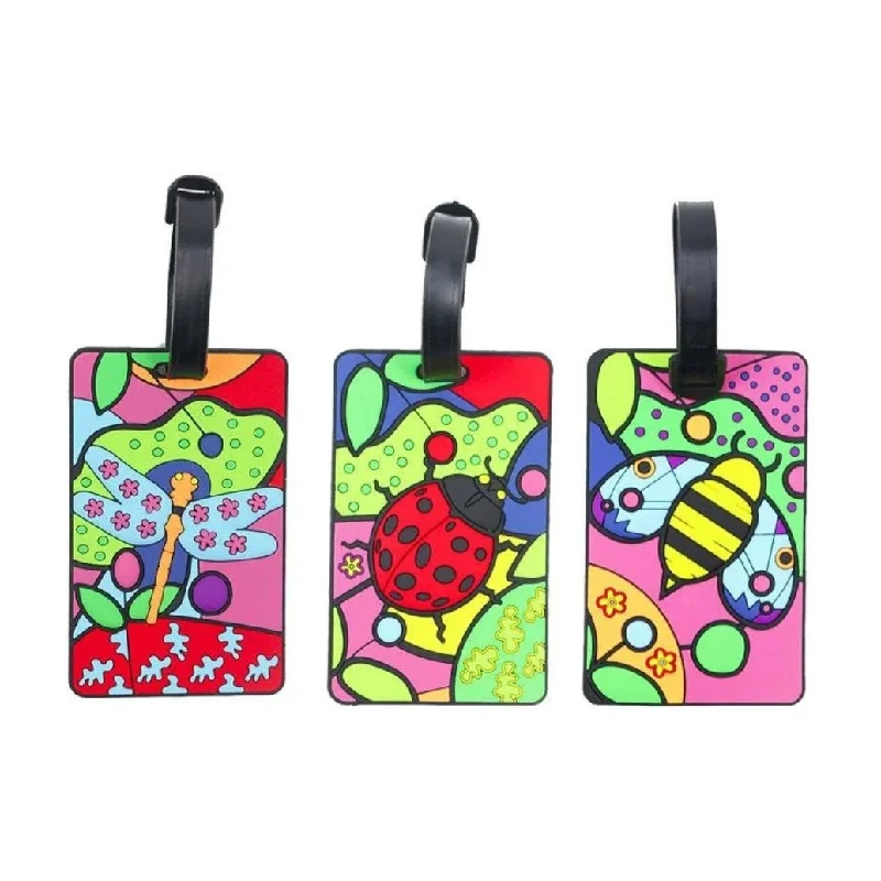 Suitcase with side access zippers-Mia Toro Pop Bugs 3-Piece Rubber Luggage Tags