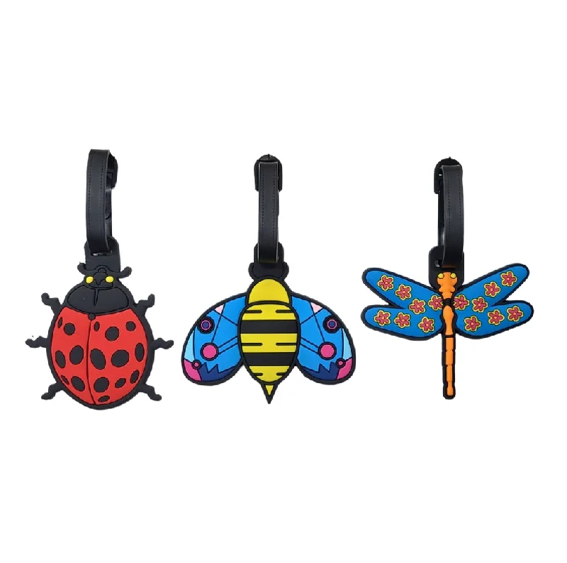 Durable suitcase for boys-Mia Toro Pop Bugs Shape 3-Piece Rubber Luggage Tags