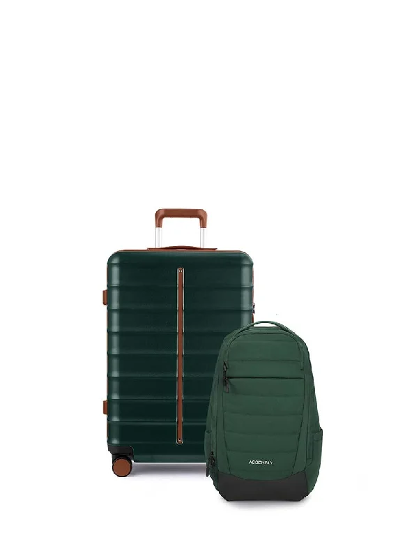 Travel suitcase for minimalists-Odyssey & Float Backpack Combo | Forest Green | Cabin Hard Luggage & Backpack