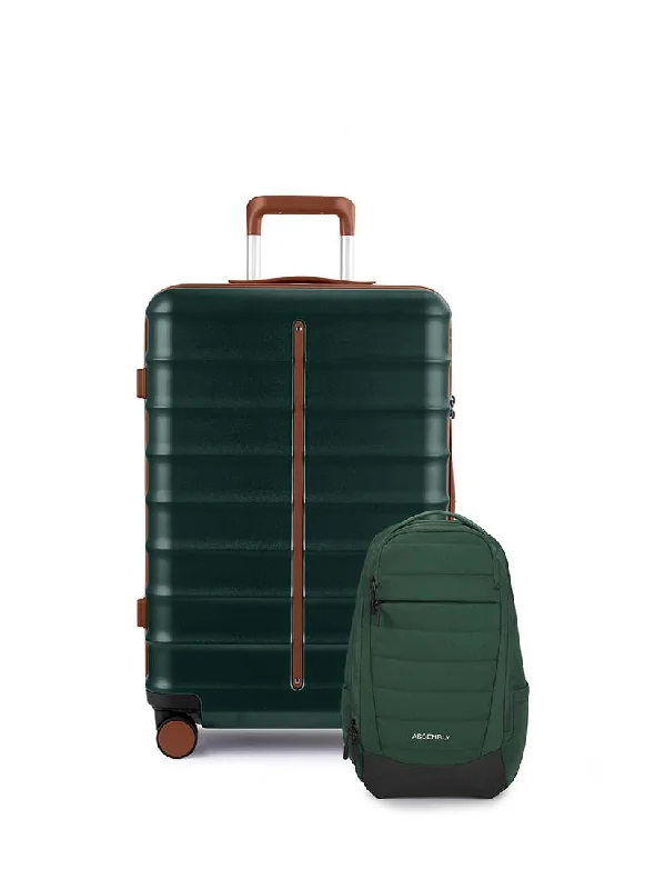 Suitcase with strong base-Odyssey & Float Backpack Combo | Forest Green | Large Hard Luggage & Backpack