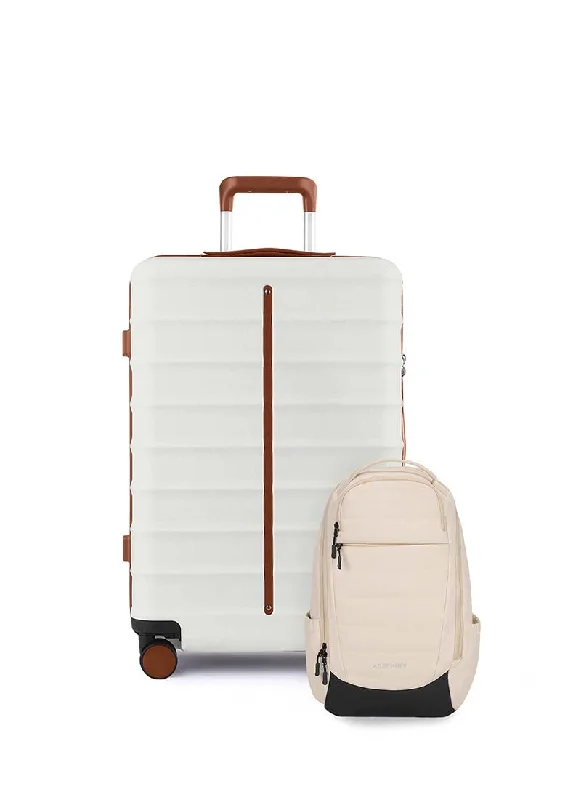 Suitcase for cross-country travel-Odyssey & Float Backpack Combo | Sand White | Large Hard Luggage & Backpack