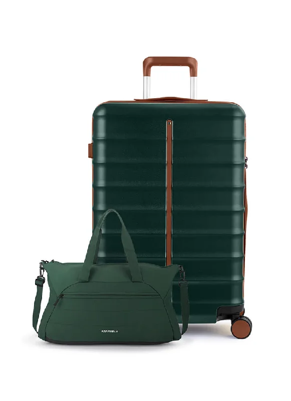 Affordable travel suitcase for women-Odyssey & Float Duffle Combo | Forest Green | Large Hard Luggage & Duffle