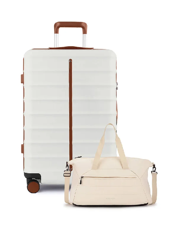 Suitcase for long flights-Odyssey & Float Duffle Combo | Sand White | Large Hard Luggage & Duffle