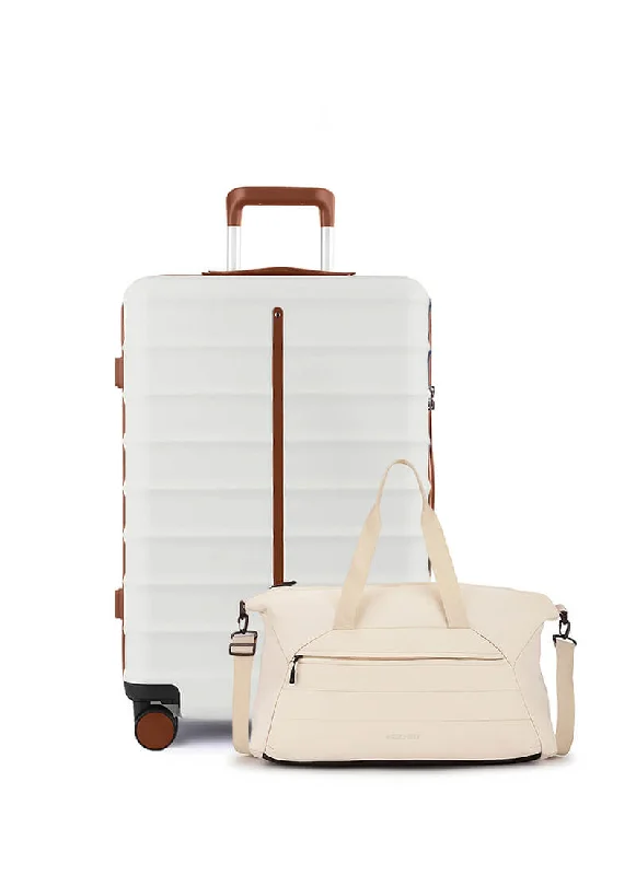 Suitcase with lightweight frame-Odyssey & Float Duffle Combo | Sand White | Medium Hard Luggage & Duffle