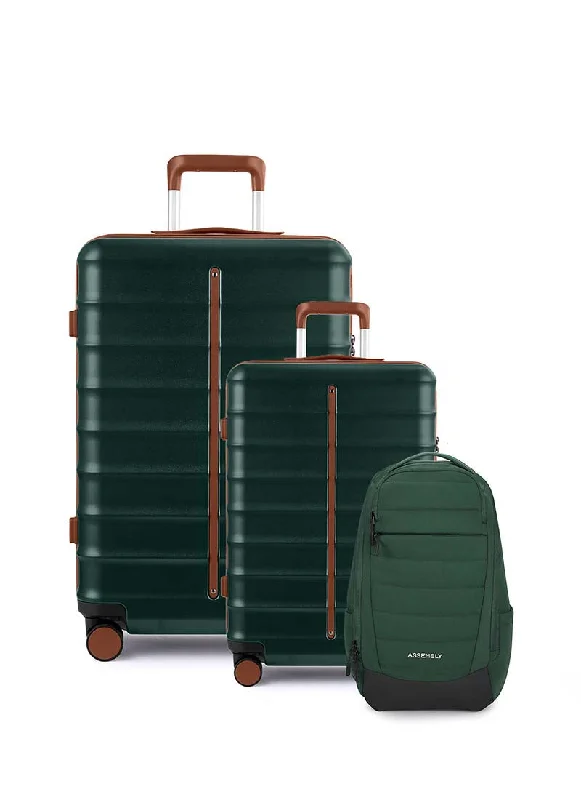 Travel suitcase with side compartments-Odyssey Set of 2 & Float Backpack Combo | Forest Green | Cabin+Large Hard Luggage & Backpack