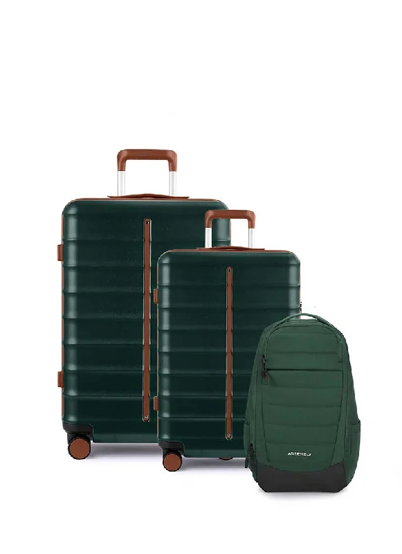 Suitcase with organizer pocket-Odyssey Set of 2 & Float Backpack Combo | Forest Green | Cabin+Medium Hard Luggage & Backpack