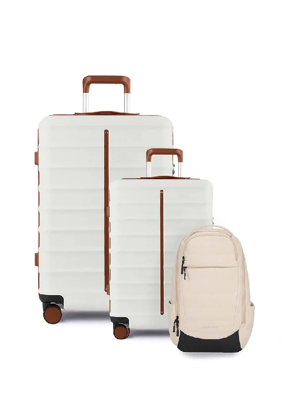 Stylish suitcase for men-Odyssey Set of 2 & Float Backpack Combo | Sand White | Cabin+Large Hard Luggage & Backpack