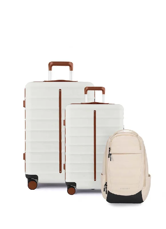 Suitcase for road travel-Odyssey Set of 2 & Float Backpack Combo | Sand White | Cabin+Medium Hard Luggage & Backpack