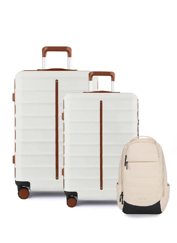 Travel suitcase for weekend trips-Odyssey Set of 2 & Float Backpack Combo | Sand White | Medium+Large Hard Luggage & Backpack