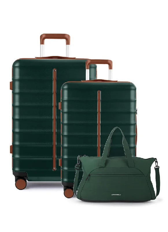 Anti-theft travel suitcase for women-Odyssey Set of 2 & Float Duffle Combo | Forest Green | Medium+Large Hard Luggage & Duffle