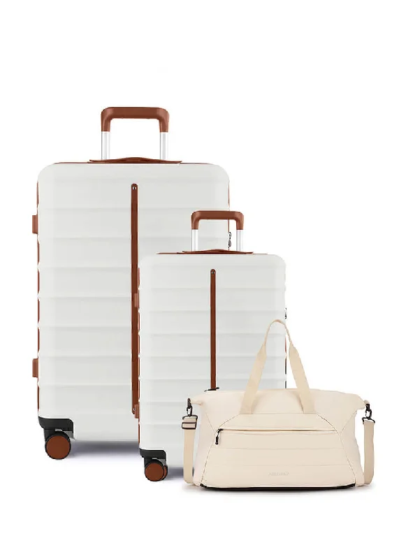 Suitcase for cold weather-Odyssey Set of 2 & Float Duffle Combo | Sand White | Cabin+Large Hard Luggage & Duffle