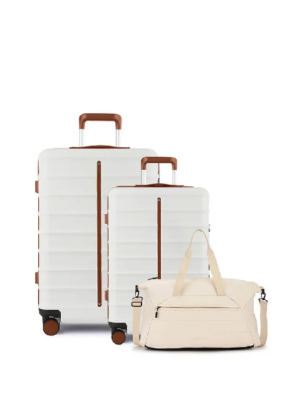 Suitcase with expandable capacity-Odyssey Set of 2 & Float Duffle Combo | Sand White | Cabin+Medium Hard Luggage & Duffle