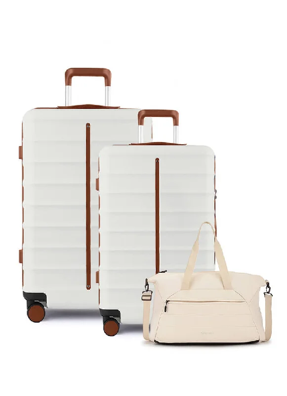 Ergonomic suitcase-Odyssey Set of 2 & Float Duffle Combo | Sand White | Medium+Large Hard Luggage & Duffle