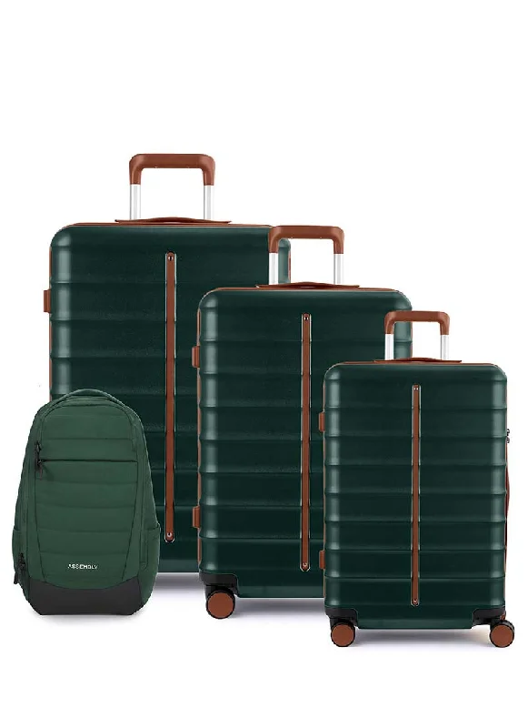 Suitcase for dusty travel-Odyssey Set of 3 & Float Backpack Combo | Forest Green | Cab+Med+Lar Hard Luggage & Backpack