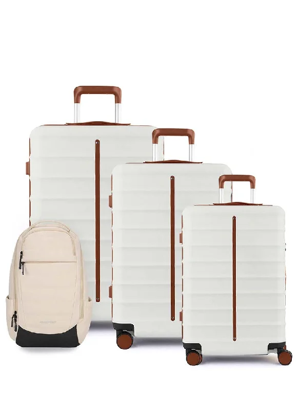 Suitcase with adjustable wheels-Odyssey Set of 3 & Float Backpack Combo | Sand White | Cab+Med+Lar Hard Luggage & Backpack