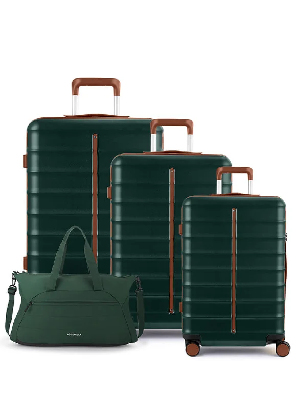 Durable suitcase for men-Odyssey Set of 3 & Float Duffle Combo | Forest Green | Cab+Med+Lar Hard Luggage & Duffle