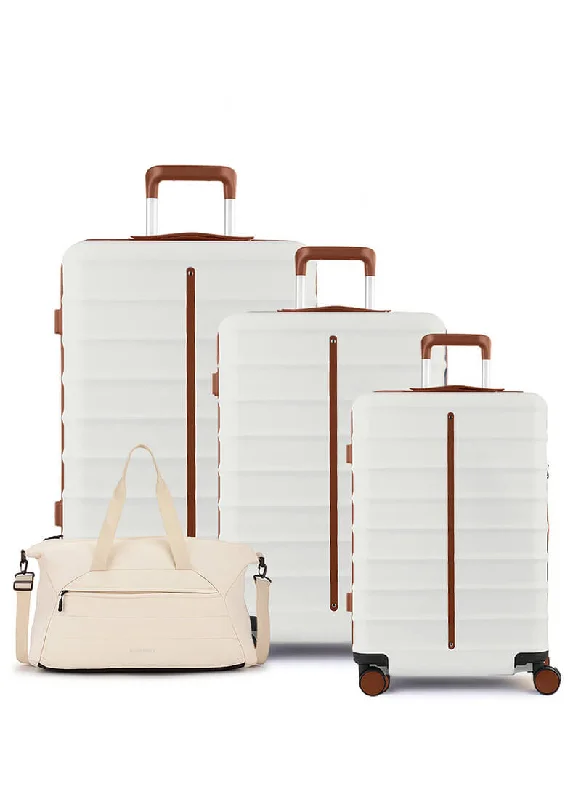 Suitcase with removable straps-Odyssey Set of 3 & Float Duffle Combo | Sand White | Cab+Med+Lar Hard Luggage & Duffle