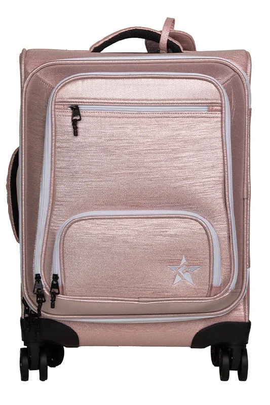 Affordable suitcase for teens-Sparkling Silk in Pink Champagne Rebel Dream Luggage with White Zipper