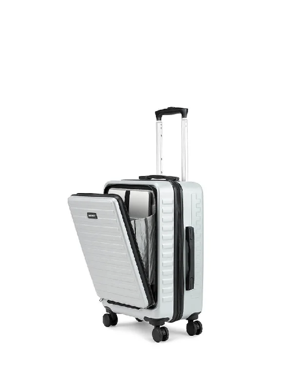 Suitcase with front pocket-StarkPro | Silver | Cabin Hard Luggage