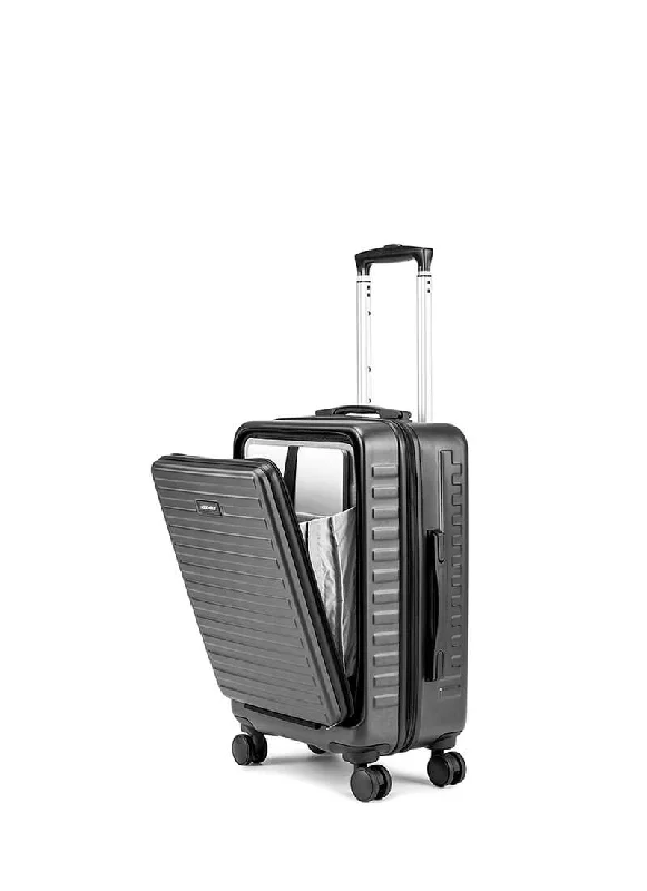 Travel suitcase with side laptop slot-StarkPro | Grey | Cabin Hard Luggage