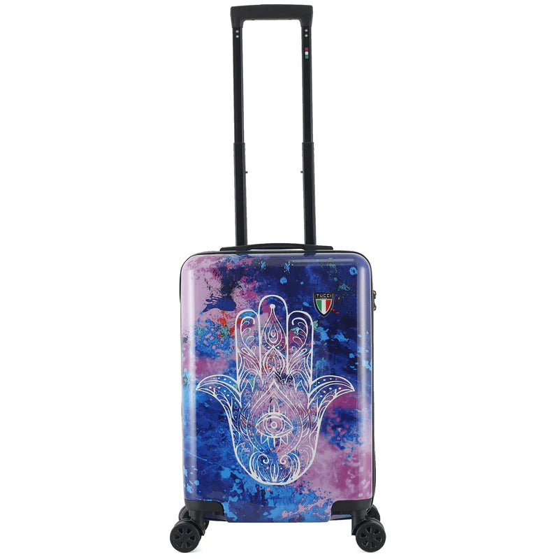 Suitcase with waterproof shell-Tucci Exotic Hamsa 20" Carry-On Hardside Luggage