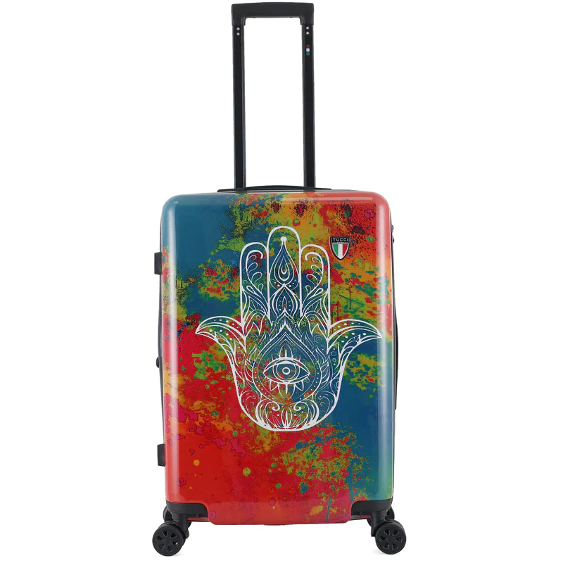 Affordable suitcase for kids-Tucci Exotic Hamsa 24" Hardside Luggage