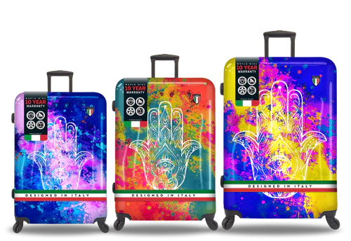 Compact travel suitcase-Tucci Exotic Hamsa PC Hardside Luggage SET (20", 24", 28")