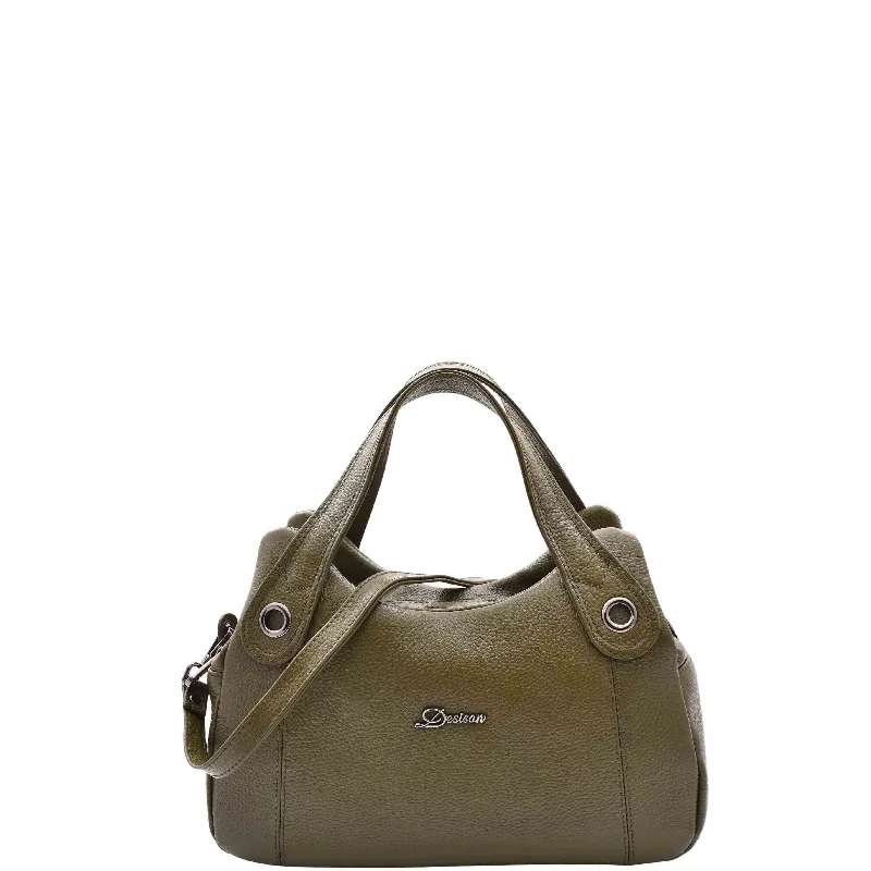 Handbag minimalist trend-Womens Grained Leather Shoulder Bag Zip Small Size Handbag Daisy Olive