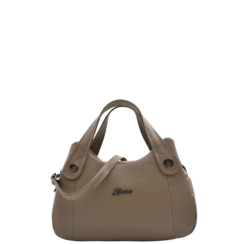 Handbag 2000s trend-Womens Grained Leather Shoulder Bag Zip Small Size Handbag Daisy Taupe