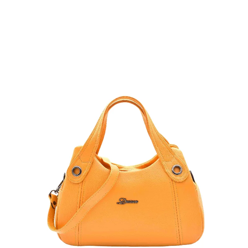 Handbag futuristic design-Womens Grained Leather Shoulder Bag Zip Small Size Handbag Daisy Yellow