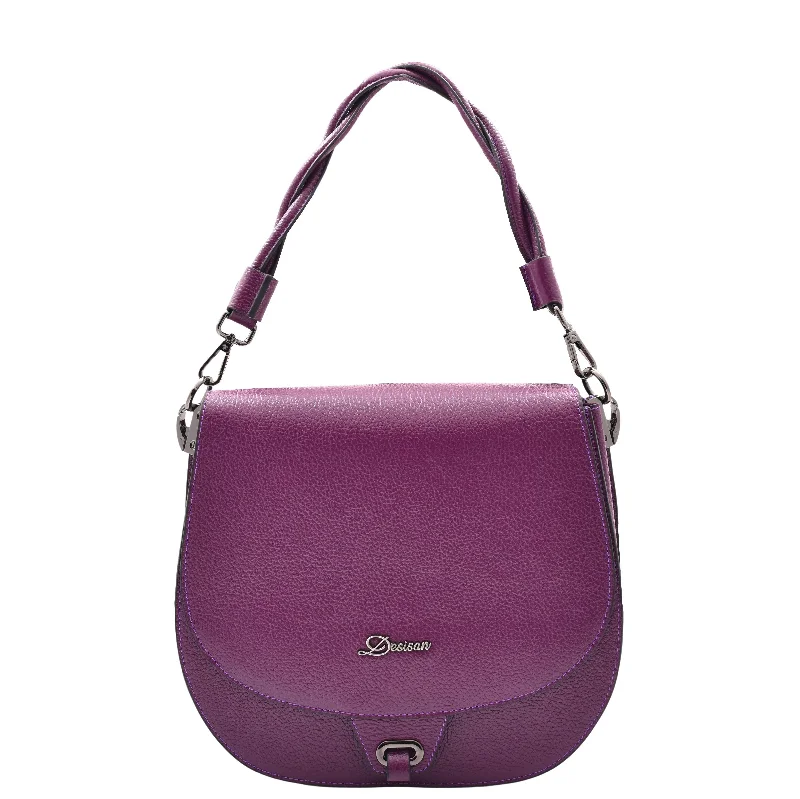 Handbag soccer mom-Womens Large Satchel Cross Body Leather Bag Zip Strap ALICIA Purple