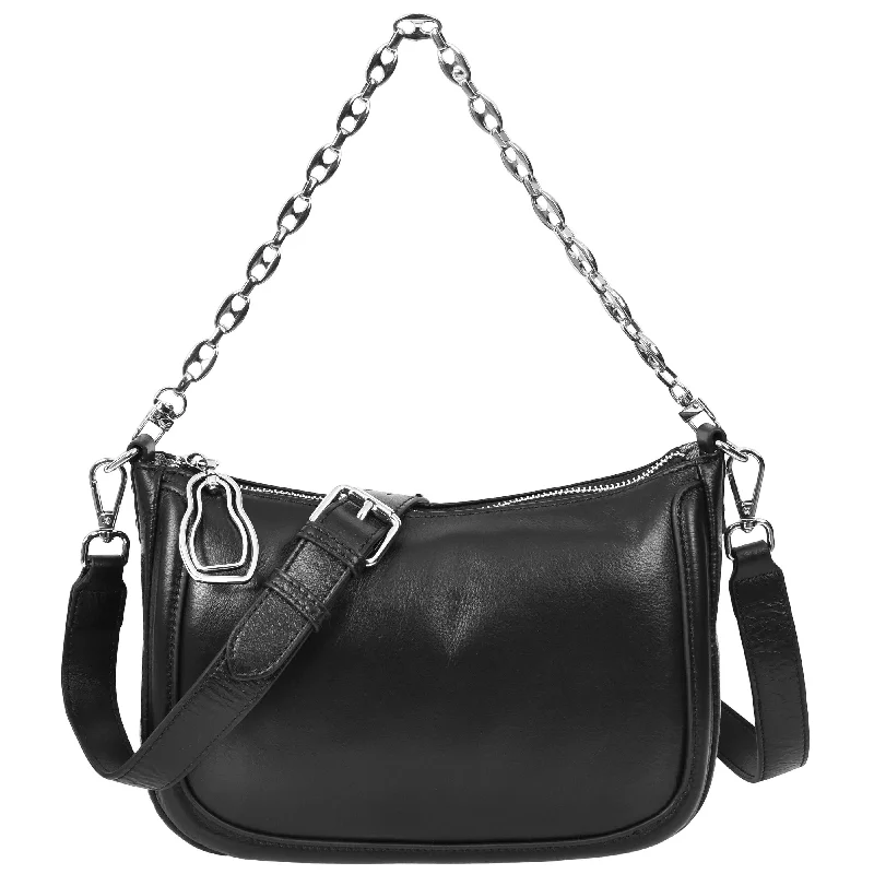 Handbag grunge look-Womens Leather 2-in-1 Cross Body Handbag Aurora Black