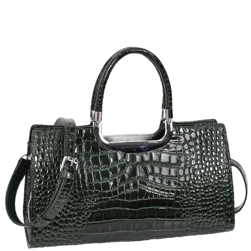 Handbag goth aesthetic-Womens Leather Croc Print Handbag Madeline Green