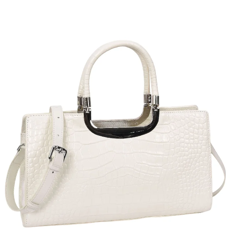 Handbag punk style-Womens Leather Croc Print Handbag Madeline White