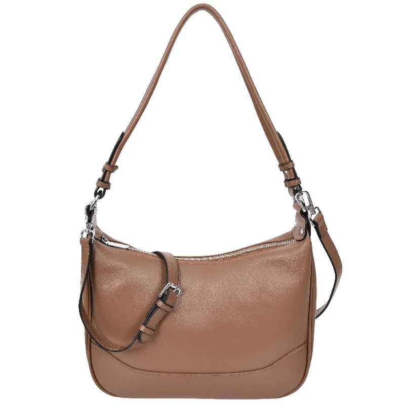 Handbag unboxing video-Womens Leather Hobo Style Shoulder Bag Daphne Brown